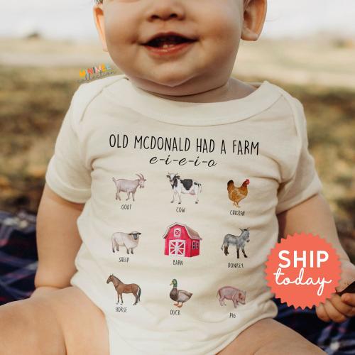 Nursery Rhyme Onesies® Brand, Nursery Rhyme Baby Bodysuit, Farm Country Animal Lover Baby Clothes, Baby Shower Gift, (BC-TRE26)