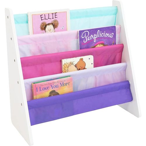 Humble Crew, White/Pink/Purple/Blue Kids Book Rack Storage Bookshelf, 4 Tiers, 25" W x 11" D x 24" H