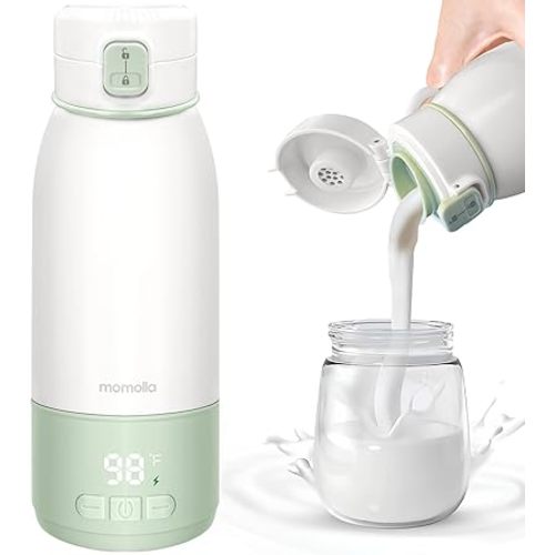 Portable Milk Warmer for Travel, 17 oz Capacity, 3 Min Fast Heating, Bottle Warmer for Breastmilk and Formula On-The-Go, Leak-Proof, Pasteurization Mode, LED Temp Control 95°F-131°F, Full Day Battery