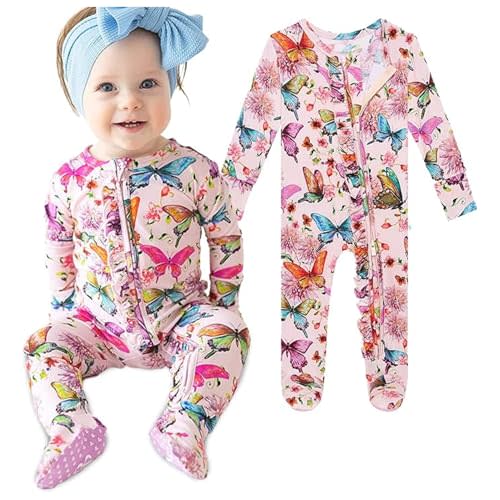Posh Peanut Baby Girl Sleepers - Viscose from Bamboo Baby Pajamas & 2 Way Zipper Sleepers - Ruffled Baby Clothes for Girls