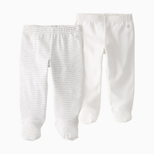 Little Planet Organic Cotton Rib Footed Pants (2 Pack) - Heather Grey Stripe, Sweet Cream