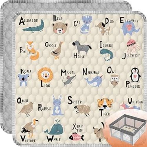Baby Play MAT 50" X 50",High Quality Cotton Filling, Thickened Anti-Slip Baby Mat for Floor Playpen, Foldable and Machine Washable Baby Crawling Mat.