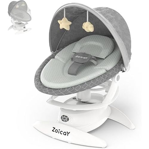 Zoicay 3-in-1 Baby Swing for Infants to Toddler with Motion Detection, Portable Baby Swing & Removable Swing Seat, BT Enabled & 360°Rotating Seat and Manual Remote with 3 Swing Modes & 5-Speeds(Gray)