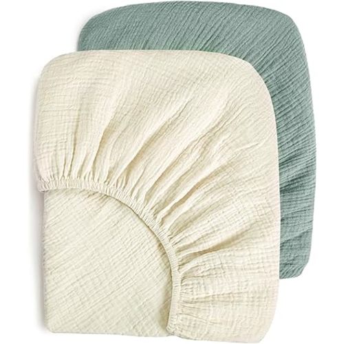 joybest Muslin Crib Sheets, Soft Baby Sheets for Crib, Fitted Crib Sheets for Girls and Boys with Boho Style 28 x 52 Inches 2 Pack