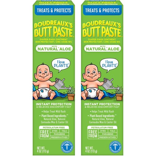 Boudreaux's Butt Paste with Natural* Aloe Diaper Rash Cream, Ointment for Baby, 4 oz Tube, 2 Pack - 4 oz - Pack of 2