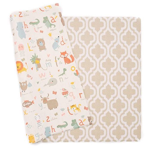 Baby Care Play Mat (Large, Moroccan - Beige) 82'' x 55'' Original One-Piece Reversible Rollable Waterproof Baby Mat, Floor Cushion for Babies 6-12 Months, Infants, Toddlers, and Kids