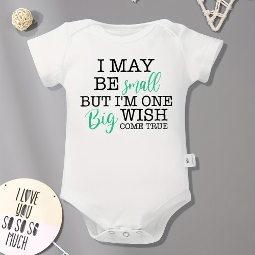 Infant&#39;s &quot;I May Be Small&quot; Print Bodysuit, Casual Short Sleeve Romper, Baby Boy&#39;s Outdoor Clothing