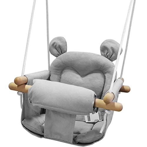 GFU Baby Swing, Canvas Baby Swings for Infants, Secure Baby Swing Outdoor, Toddler Swing for Indoors, Wooden Hanging Baby Swing Seat, Hammock for Tree and Backyard