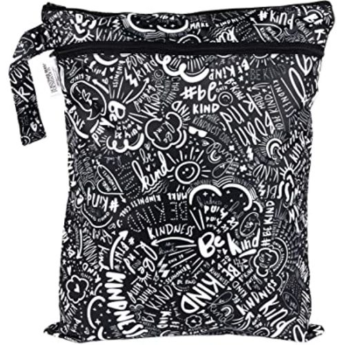 Bumkins Waterproof Wet Dry Bag for Baby, Travel, Swim Suit, Cloth Diapers, Pump Parts, Pool, Gym Clothes, Toiletry, Strap to Stroller, Daycare, Zip Reusable Bag, Packing Pouch, Born This Way Be Kind