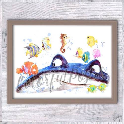 Finding Dory poster, Finding Nemo poster, Mr.Ray wall art, art, Ocean print, Nautical print, Baby Dory, nursery, Kid room decor V96