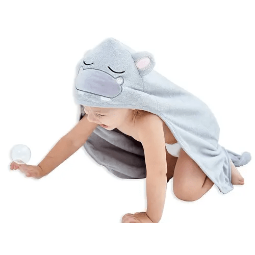 HIPHOP PANDA Hooded Towel - Rayon Made from Bamboo, Bath Towel with Bear Ears for Newborn, Babie, Toddler, Infant - Absorbent Large Baby Towel - Hippo, 30 x 30 Inch