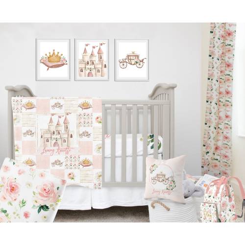 Princess Crib Bedding Set, Crown Baby Girl Crib Bedding, Princess Personalized Baby Girl Blanket, Princess Nursery Gold Pink Crib Bedding