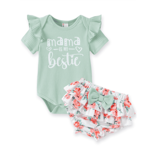 PatPat, Baby Girl Clothes Set, 6-9 Months, Green Summer Bodysuit