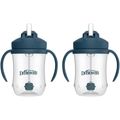 Dr. Brown's Milestones Baby’s First Straw Cup, Training Cup with Weighted Straw, Dark Blue, 6m+ (Pack of 2)