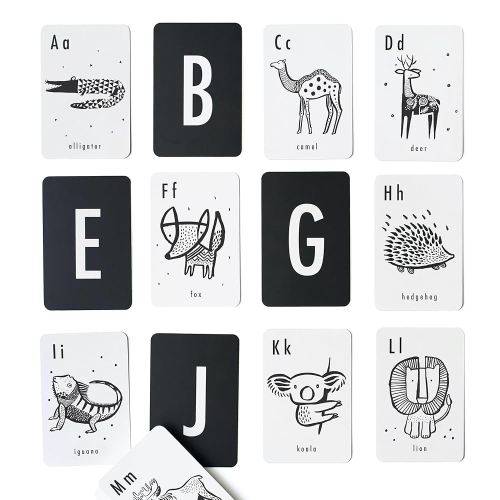 Wee Gallery Educational Flashcards for Babies, Double Sided Black and White Learning Flash cards, Animal Alphabet Cards for Visual Stimulation and Cognitive Development of Infants and Toddlers
