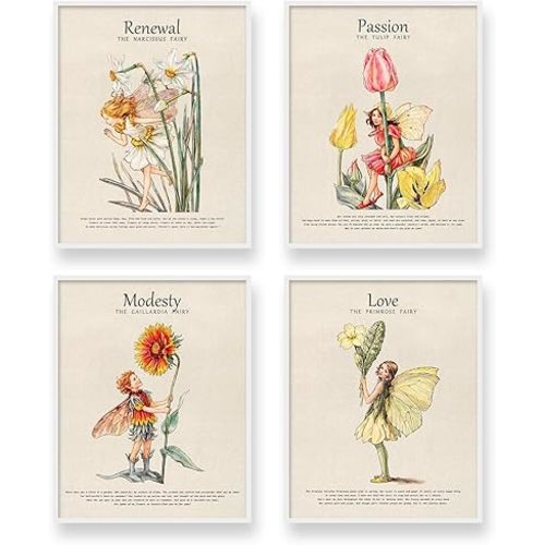 heilkee Fairy Room Decor Aesthetic Vintage Cottagecore Wall Art Fairycore Bedroom Decor Cute Dorm Posters for Teen Girls Flower Faerie Art Prints Goblincore Pictures(UNFRAMED 8x10in)