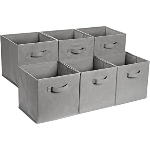 Amazon Basics Cube Organizer Storage Bins Handles, Collapsible Fabric, Pack of 6, 13"x13"x13", Gray