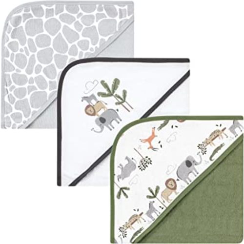 Hudson Baby Unisex Baby Cotton Rich Hooded Towels, Safari Life, One Size
