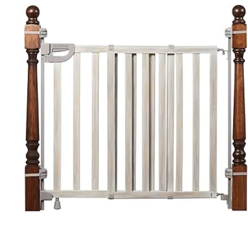 Summer Infant Banister and Stair Wood Safety Gate with Extra Wide Door Design and Comfort Grip handle for Easy One Handed Release, Multicolor