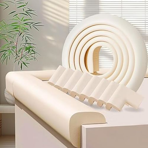 Baby Proofing Edge Corner Protector,1Roll L-Shape Soft Cabinet Door Bumper Corner Strip,8 Furniture Safety Bumper Corner Guards,Wall Protector,Self Adhesive,for Nursery,Kitchen,Fireplace,Table
