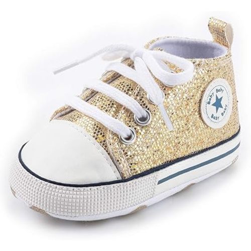 Unisex Baby Soft Sole Sneakers, Canvas Denim High Top, Newborn Infant First Walkers