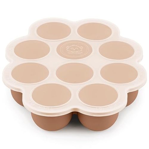 Silicone Baby Food Freezer Tray with Clip-on Lid - 2oz x 10 Pods Baby Food Silicone Freezer Molds, Breast Milk Freezer Tray, Dishwasher, Microwave, BPA-Free Baby Food Storage Tray (Sandstone)