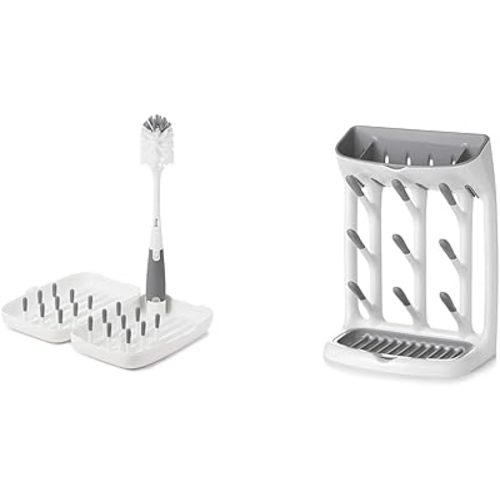 OXO Tot Travel Size Drying Rack with Bottle Brush- Gray & Plastic Tot Space Saving Drying Rack for Kitchen