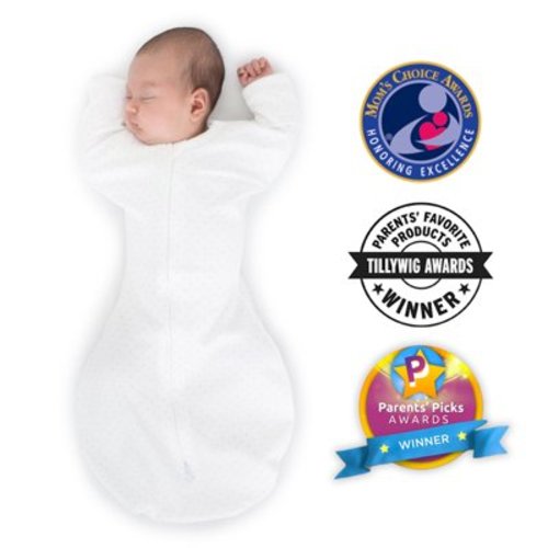 SwaddleDesigns Transitional Swaddle Sack with Arms Up Half-Length Sleeves and Mitten Cuffs, Better Sleep for Baby Boy & Baby Girl, Sterling Classic Polka Dots, Medium, 3-6 Mo, 14-21 lbs