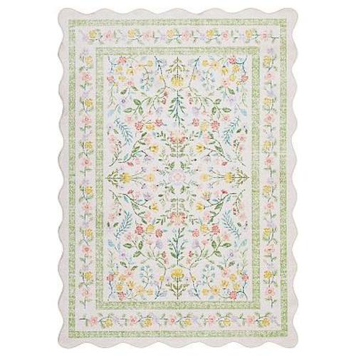 Washable Area Rug Non Slip Low Pile Boho Floral Accent Carpet for Bedroom, Kitchen, Kids Room