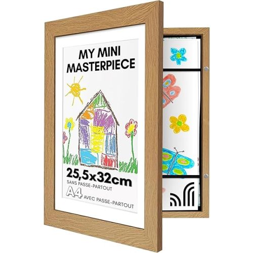 Americanflat Front Loading Kids Art Frame in Dark Oak - 8.5x11 Picture Frame with Mat and 10x12.5 Without Mat - Kids Artwork Frames Changeable Display - Frames for Kids Artwork Holds 100 Pieces