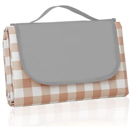 QWXNRG Outdoor Picnic Blanket, Foldable Waterproof Sand Mat, Extra Large Picnic Blanket 60" x 80" for Beach Camping Hiking Travel Outdoor Family Concerts - Brown Striped