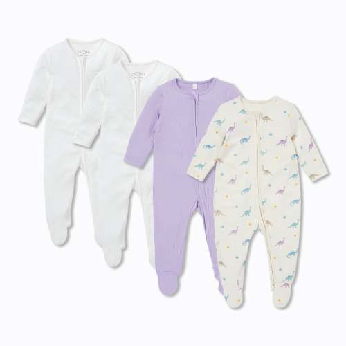 Dino & Ribbed Clever Zip Baby Pajamas 4 Pack