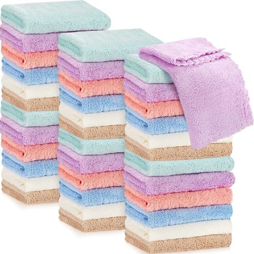 36 Pack Baby Washcloths 10 x 10 Inches Baby Face Skin Wash Cloths Towels Set Microfiber Coral Fleece Absorbent and Soft for Newborns, Infants and Toddlers, Multicolored