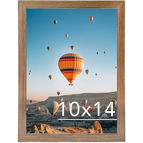 10x14 inch Picture Frame, Horizontal and Vertical Formats for Wall Hanging, 10 x 14 Wall Gallery Poster Photo Frame with Shatter Resistant Plexiglass, Rustic Brown