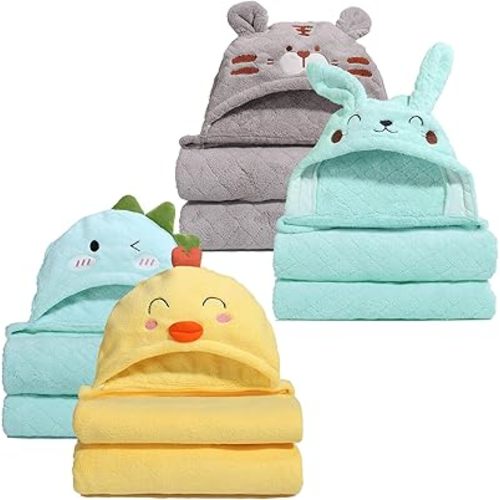 Hooded Toddler Bath Towels for Boys Girls 0-5 Years, 2-Pack Absorbent Baby Bath Towel Set Thick 50'' x 32'', Soft Hooded Bath Towels for Babie, Toddler, Infant