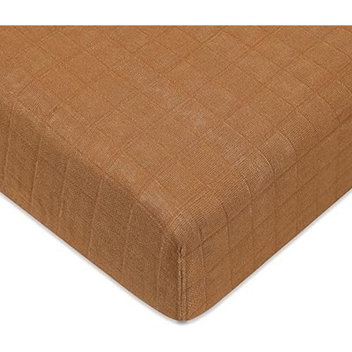 Babyletto 100% Organic Cotton Crib Sheet, GOTS-Certified, Fitted 360°, Ultra-Soft and Breathable Muslin - Burnt Sienna