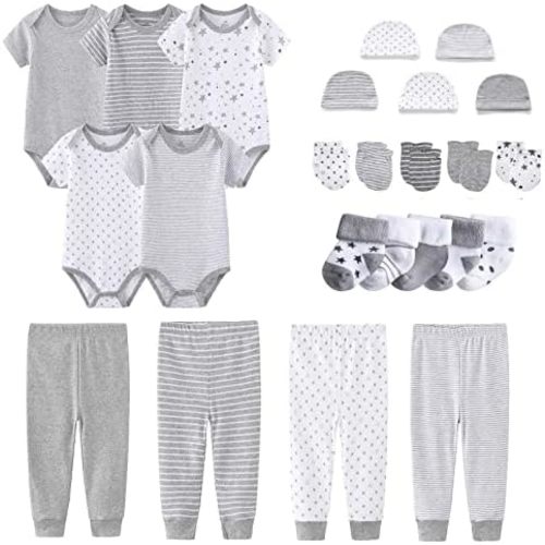 Newborn Layette Gift Set Bodysuits Pants for Baby Girl and Boy 24 Piece 100% Cotton Essentials and Accessories