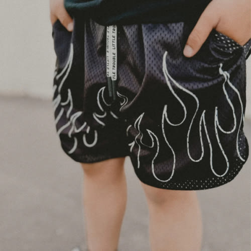 Little Trouble Heater Red Flame Mesh Shorts | Little Trouble