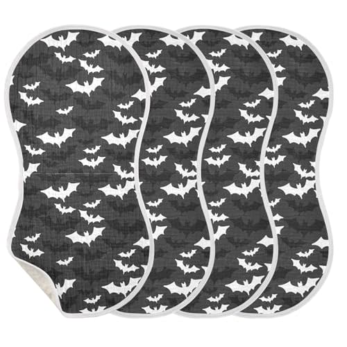 JHKKU Muslin Burp Cloths for Baby Boys and Girls - 4-Pack Ultra Absorbent Halloween Bats Muslin Washcloths, Newborn Towel, Milk Spit Up Rags, Burp Cloth Bib for Unisex, 22 x 11 Inch