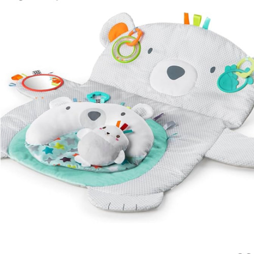 Bright Starts Tummy Time Prop & Play Baby Activity Mat with Support Pillow & Taggies - Polar Bear 35 x 29.5 in., Newborn and up
