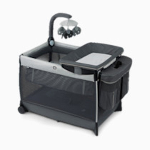 Chicco Lullaby Zip All-in-One Portable Playard, Infant Bassinet and Changer, Electronic Toy Bar, Toddler Playard, Travel Friendly | Driftwood/Grey