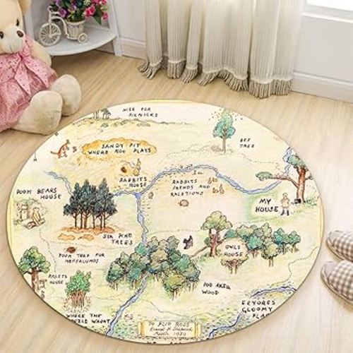 CHILL CREW Hundred Acre Wood Map Round Rug100 acre wood rugs Carpet Area Rugs Rug Modern Fluffy Living Room Outdoor for Girls Kids Baby Room Nursery Home Decor 3x5 4x6 5x7 5x8 5,2x9 ft Full Sizes N37