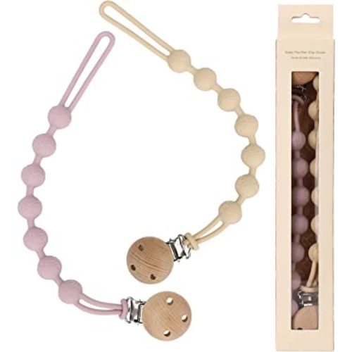 Silicone Pacifier Clips, 2 Pack BPA Free One-Piece Design Pacifier Holder for Baby Boy and Girl 3 Month+, Fit Most Binky & Teether Toys, Best Newborn Shower Gift(Cream, Dusty Lilac)