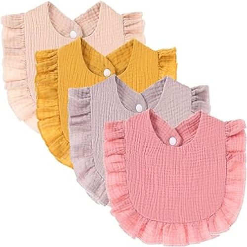 Amazon.com: 4 PACK Solid Muslin Baby Drool Bibs Set for Unisex Boys Girls Cotton Adjustable Teething Feeding Drooling Bibs (Pink Set) : Baby