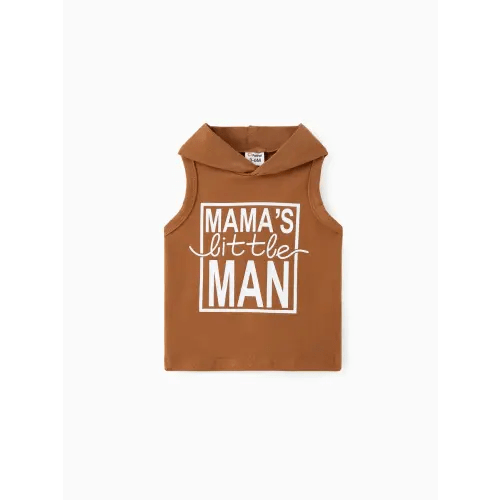 Baby Boy 95% Cotton Letter Print Hooded Tank Top