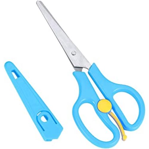 Food Shears Stainless Steel Baby Scissors Food Scissor with Plastic Cover for Toddlers, Preschool Training Kids Scissors(Blue)