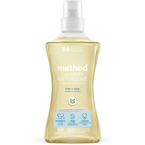 Method Liquid Laundry Detergent; Fragrance Free + Clear; Stain Remover; 66 Loads per 53.5 fl oz bottle; (Pack of 1)