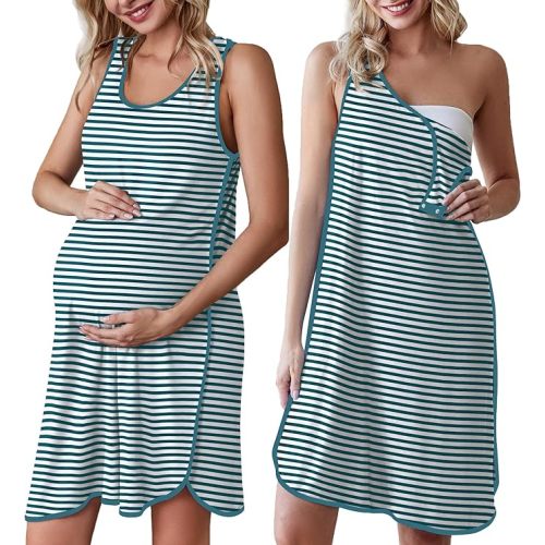 Ekouaer Labor and Delivery Gown for Hospital 3 in 1 Nursing Dress Sleeveless Maternity Snap Button Breastfeeding Nightgown