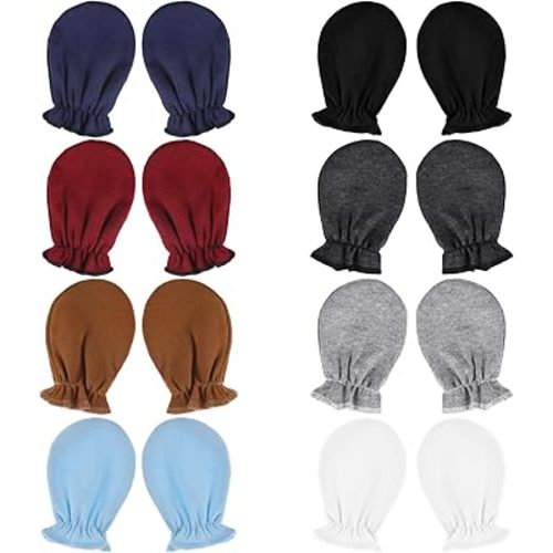 8 Pairs Baby Mittens Newborn No Scratch Mittens Newborn 0-6 Months Cotton Wrist Gloves Infant Toddler Mittens for Baby Boys Girls Solid Color