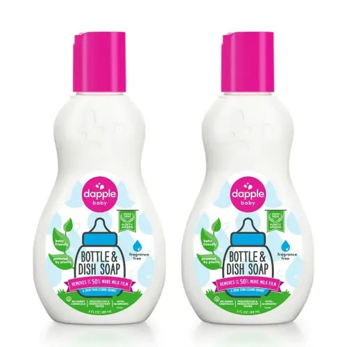 Dapple Baby Bottle Soap, Hypoallergenic Dish Soap for Baby Bottles, Powered by Plants, Travel Size, Fragrance Free, 3 Fl Oz (Pack of 2)